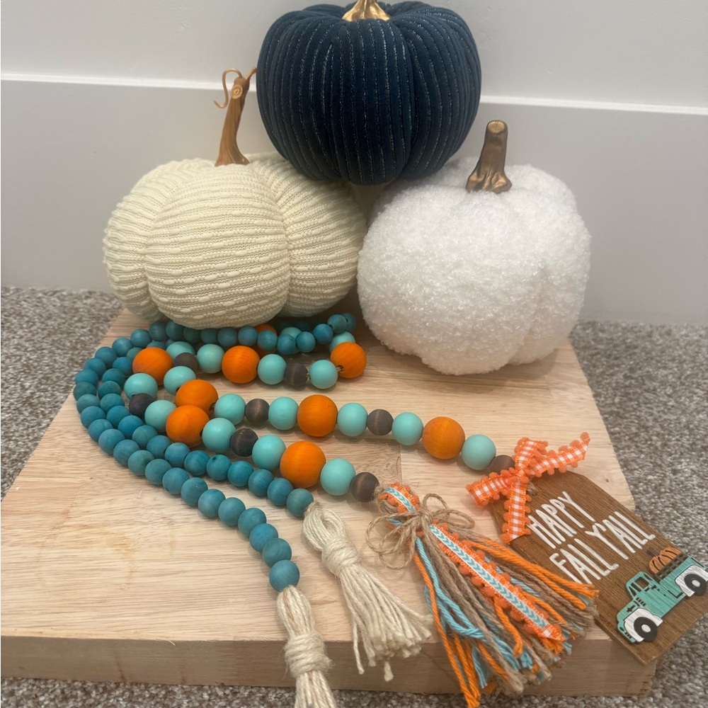 Fall Decor Set with Pumpkins and Beads